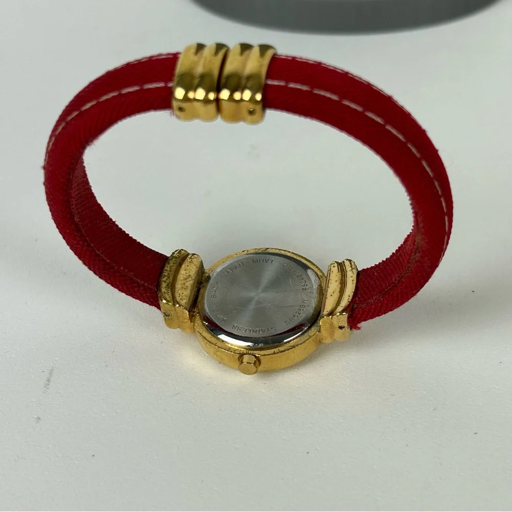 Chic Gold-Tone and Red Women's Quartz Bangle Band Watch (possibly Avon)